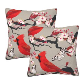 Coshatsu Red Cardinal Birds Throw Pillow Cases Cherry Blossom Butterflies Square Decorative Cushion Covers Home Living Room Decor 18”x18” Set of 2 Pillowslip