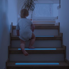 Meoarcx 4'' x 24'' Clear Stair Treads Non Slip with Glow in Dark Blue Stripe, 15 Pack Pre-Cut Transparent Non Slip Strips Indoor Outdoor for Stairs,Bathroom,Bathtub, PEVA Safe for Elders,Kids,Pets