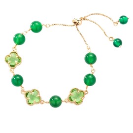 MGFESIO Double Layered 4 Leaf Clover Bracelet, S925 Silver 18K Rose Gold Plated & Adjustable - Clover Charm Bracelet Jewelry for Women, Medium, Copper, no gemstone