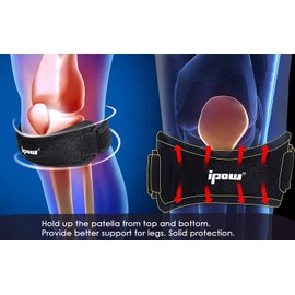 Ipow® Fully Adjustable Jumpers's Knee Patellar Tendon Support Strap Band.- Knee Support Brace Pads Fit Running,basketball Outdoor Sport, Set of 2 (Black)