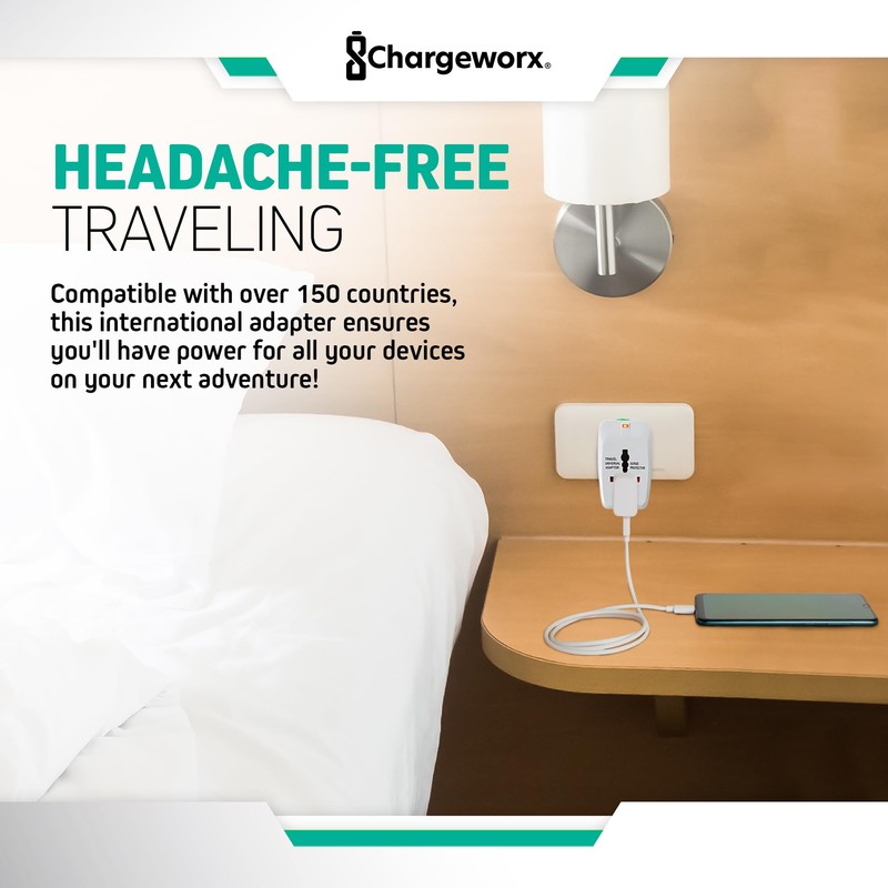 ChargeWorx International Power Adapter Plug, Universal Travel Adapter with US