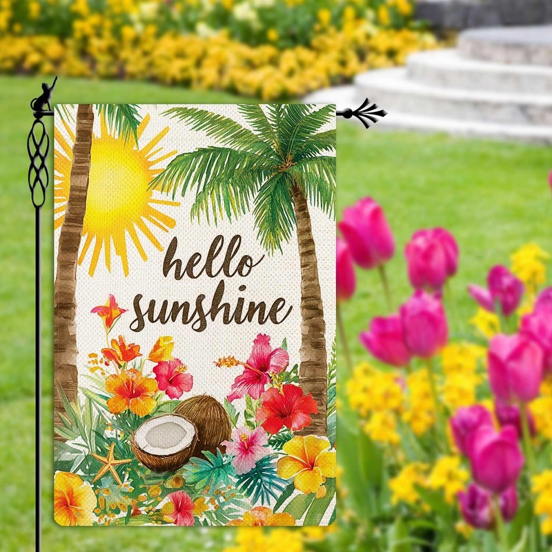Jauageon Hello Sunshine Garden Flag Summer Holiday Garden Flag Coconut