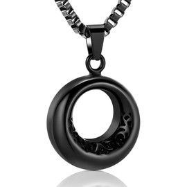 XSMZB Circle of Life Urn Necklace for Ashes Stainless Steel Eternity Keepsake Memorial Cremation Jewelry for Ashes Pendant Locket(Black)