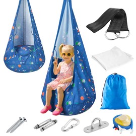 Safotad Sensory Swing, Pod Swing for Kids Toddlers, Hanging Hammock Chair with Inflatable Pillow & Adjustable Straps for Indoor Outdoor - Supports up to 100lbs, Blue