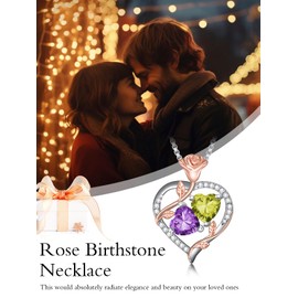 EWBOITE Amethyst and Peridot Necklaces for Women Double Heart February and August Birthstone Pendant Necklace Rose Jewelry Anniversary Birthday Mothers Day Christmas Gifts for Her Mom Wife Girlfriend