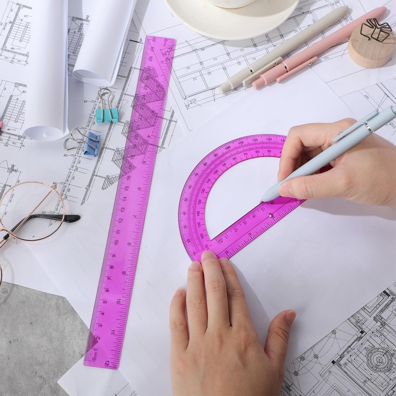 Zonon 2 Pack 12'' Plastic Ruler and 6'' Plastic Protractor