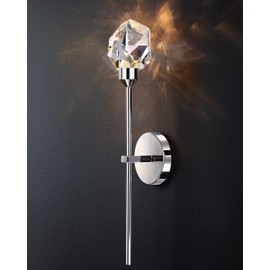 Untrammelife 1-Light Wall Sconce Lighting, Modern Crystal Indoor Wall Sconce in Polished Nickel Finish 3 Color Temperatures 8W Dimmable LED Wall Mounted with Long Arm for Bathroom Vanity Bedroom