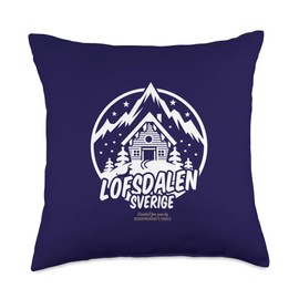 Lofsdalen Sweden Ski Area Merch Designs Sweden Ski Resort Mountain Chalet in Lofsdalen Throw Pillow, 18x18, Multicolor