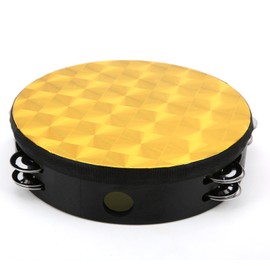 Hand Tambourine Double Row Percussion Polyester Drum Skin Solid Wood Instrument 8‑inchGolden Square