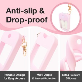 MILASONUS 4 PCS Soft Silicone Case for Touchland Power Mist (1FL. OZ./30 mL), Protective and Stylish Case with Keychain Compatible with Touchland Hand Sanitizer Spray (Pink/Blue/White/Black)