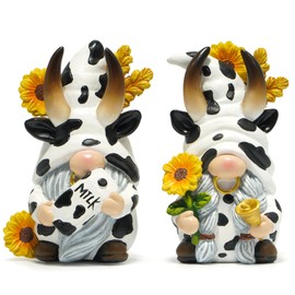 Hodao Decorative Cow Figurines with Sunflowers, Set of 2, Black and White