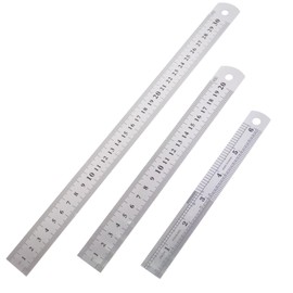 Metal Ruler Set, 3-Piece Set of 15 cm, 20 cm and 30 cm Ruler, Double Sided Scale (Metric and Inch) Thickness 0.5 mm, Precision Measuring Tool for Office, School, Engineering, Architecture