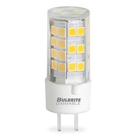 Bulbrite Pack of (2) 5 Watt 12V Clear T7 LED Mini Light Bulbs with Bi-Pin (GY6.35) Base, 2700K Warm White Light, 550 Lumens