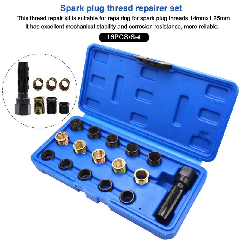 CALIDAKA Spark Plug Repair Kit 16Pcs Carbon Steel Spark Plug