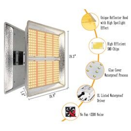 UEIUA 2000W Grow Light for 4x4ft Full Spectrum No Noise Hydroponic Growing Indoor Plants Led Grow Light with Reflective Hood Veg Bloom with 352 LEDs