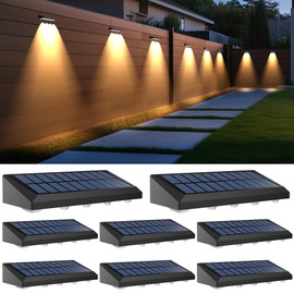 AUDLES Solar Fence Lights Outdoor, 8 Pack Fence Lights Solar Powered with 4 LED, Fence Solar Light Outdoor IP65 Waterproof Deck Light for Backyard, Railing, Patio, Stair, Wall, Step - Warm Lighting