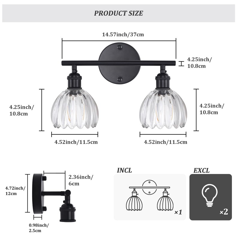 Shenmoyl Bathroom Light Fixtures, 2-Light Black Vanity wall Light Over