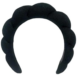 MKUCCD Sponge Spa Headbands & Wristband Set,Puffy Makeup Headband Set for Washing Face,Soft Towel Skin Care Head Band,Cute Hair Band Shower Padded Headwear Non Slip Thick Hair Accessory（Black）