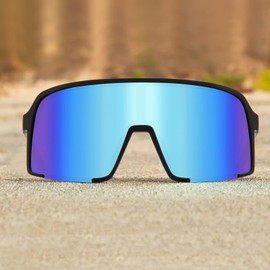 MAXJULI Polarized Sunglasses for Men Women, Windproof Outdoor Sports Cycling Running UV400 Protection Sun Glasses 8133 (Black/Blue Lens)