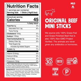 Chomps Snack Size Grass-Fed Original Beef Jerky Snack Sticks 0.5oz 24-Pack - Keto, Paleo, Whole30, 4g Lean Meat Protein, Gluten-Free, Zero Sugar Food, Non-GMO Chomplings