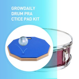 GrowDaily Drum Practice Pad Snare Drum Stand Set 12 In With Blue Double Sided Silent Drum Pad,Drum Dampeners Gel, Drum sticks,Carrying Bag Adjustable Stand(Fits 10''-14'' Drums) (Blue)