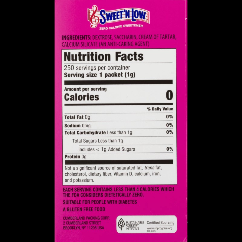 Sweet'N Low Zero Calorie Sweetener, 250 count, 8.8 oz