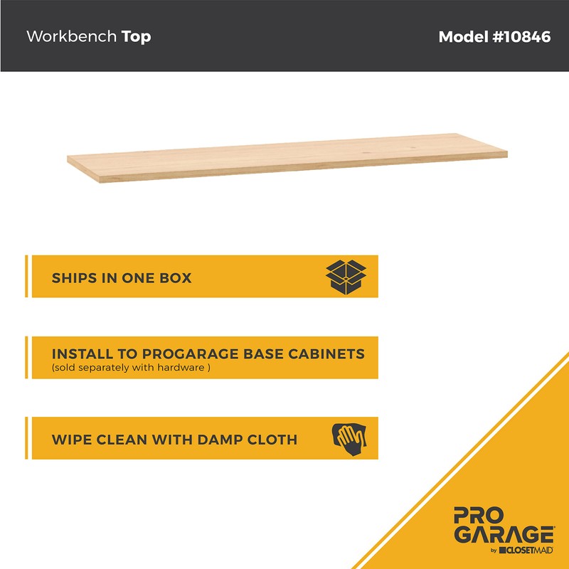 ClosetMaid ProGarage Workbench Top, Heavy Duty Rubberwood, Scratch Resistant, Durable,