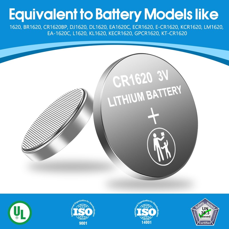 volkate CR1620 3V Lithium Battery, 10 Count Pack CR 1620