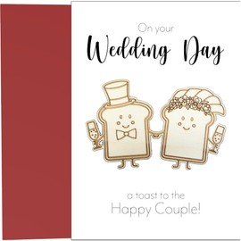 Wedding Card With Wooden Toast Fridge Magnets - A Toast To The Happy Couple