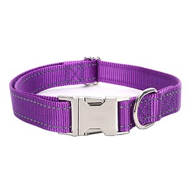 Love Dream Reflective Dog Collar with Metal Buckle, Adjustable Safety Nylon Dog Collars with Heavy Duty Quick Release Buckle for Small Medium Large Dogs with Metal ID Tag Ring (Large, Dark Purple)