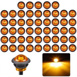 50 PCS 3/4" Round LED Clearence Light Front Rear Side Marker Indicators Light (SAE DOT PC2) for Trailer Truck Car Bus RV Van Caravan Boat (Amber)