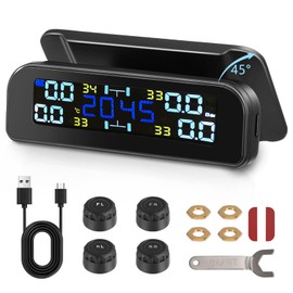 HuuppHip TPMS Tyre Pressure Monitoring System, Solar & USB Smart Tire Safety Monitor with 4 External Cap Sensors, Tire Pressure Auto Alarm System, Real-Time Pressure