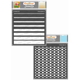 CrafTreat Reusable Pattern Stencils for Crafts VintageGraduated Stripes and Checkered (2 pcs) - Size: 6X6 Inches - Simple Pattern Stencils for Painting - Geometric Stencil for Furniture Painting