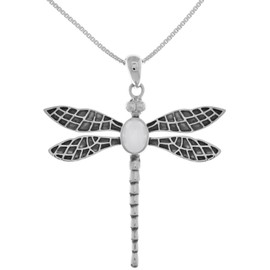 Jewelry Trends Sterling Silver Large Dragonfly Pendant Necklace 18"