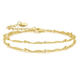 YIYEPUTI 14K Gold Bracelets for Women Gold Bracelets for Women Beaded Bracelet for Womens Double-Layer Twisted Design Cuban Link Layered Bracelet for Womens