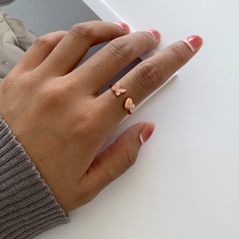 Sora Tuki B Initial Ring for Women Rose Gold Letter Ring Adjustable Butterfly Heart Rings with Initial Rings for Teen Grils Dainty Ring Rose Gold Rings for Women Initial Jewelry