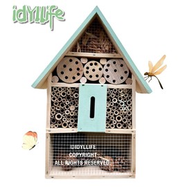 Mason Bee House Insect Hotel Wooden Hanging Garden Decoration Wood Bugs Room Shelter for Butterfly Ladybirds Beneficial Nests Box (tiffnay Blue, 15 * 10.3 * 4 inch)