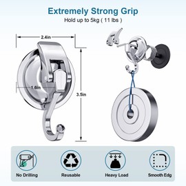 Strong Suction Hooks Vacuum 2-Pack Load Capacity 5kg Wall Hook Reusable Wall Hook No Scratches Bathroom Bath Kitchen Office Living ABS Resin Silver