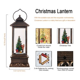 Christmas Decorations Home Lighted Christmas Snow Globe Christmas Lanterns Water Lanterns Glittering with Music USB and Battery Operated Singing Snow Globe Decoratives (Christmas Tree)