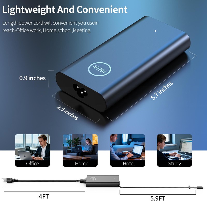 165W GaN USB C Laptop Charger for Dell XPS 17