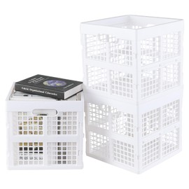 Anbers 18 L Stackable Plastic Milk Crate, 3-Pack Plastic Square Collapsible Crates, White