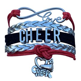 Cheer Bracelet (Red/Black/Silver) Cheerleading Charm Bracelet Jewelry, Adjustable Bracelets. Cheerleader Accessories, Infinity Bracelet & Cheerleading Gifts for Girls - by SPORTYBELLA