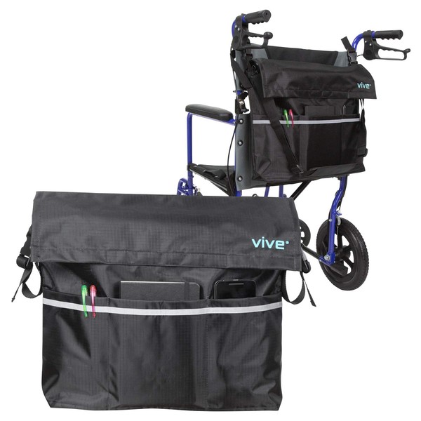 Vive Wheelchair Bag - Wheel Chair Storage Tote Accessory for Carrying Loose Items and Accessories - Travel Messenger Backpack for Men, Women, Handicap, Elderly - Accessible Pouch and Pockets, Black