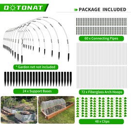 OOTONAT Garden Hoops for Raised Beds- Rust Free Fiberglass Frame Plant Hoops with Support Bases -Greenhouse Hoops Grow Tunnel , 72pcs，Vanilla