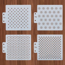 NICENEEDED 4 PCS Plastic Sashiko Stencils 5.3 x 4.7 in, Drawing Line Template for Sewing Hand Quilting and Embroidery, Sashiko Embroidery Pattern Stencil Geometric Sashiko Pattern Template