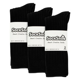 6 Pairs Multipack Mens Ribbed Dress Socks | Sock Snob | Breathable Crew Cotton Socks (6-11, Black)
