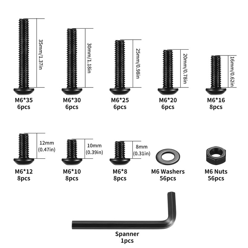 169 Piece M6 Screws Set, Black Allen Screws Nuts Set