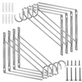 4 Pack Heavy Duty Closet Rod Brackets Holder 11 x 11 x 1 Inch, Electroplated Silver Closet Rod Support Bracket Steel Closet Rod Holders, Wall Mounted Shelf and Rod Support Bracket