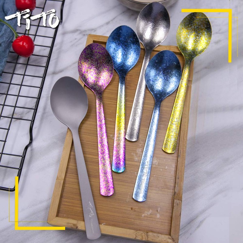 TiTo Titanium Bright Colorful Ultra Lightweight Titanium Camping Utensil Set