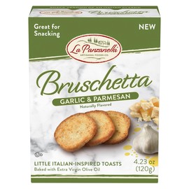 La Panzanella Garlic and Parmesan Bruschetta Crackers (Pack of 12) - Italian-inspired Toasts, For Soups, Dips, Spreads or Snacks, 12x4.23oz (120g)